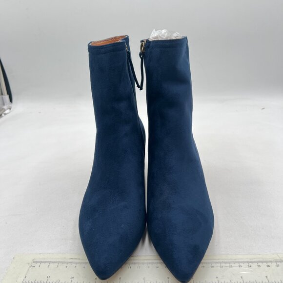 Navy Kitten Heel Ankle Boots Pointed Toe Side Zipper Prom Party Short Bootie - Picture 2 of 7